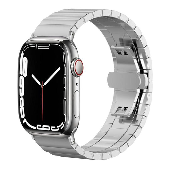 For Apple Watch 42 / 44 / 45 / 46 / 49mm 22mm xDfind One-bead Bamboo Solid Stainless Steel Watch Band(Silver)