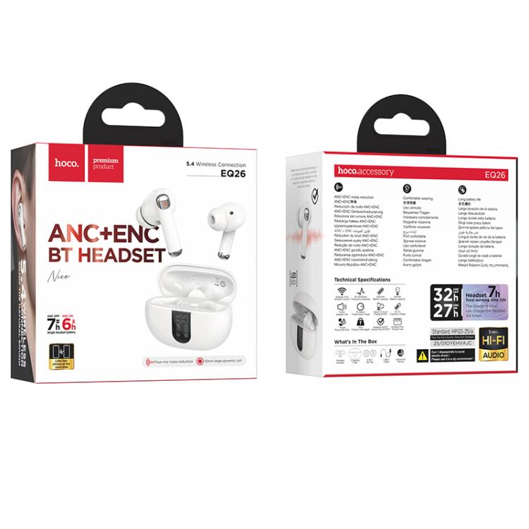 hoco EQ26 Nice True Wireless ANC+ENC Noise Reduction Bluetooth Headphones(White) - Bluetooth Earphone by hoco | Online Shopping UK | buy2fix
