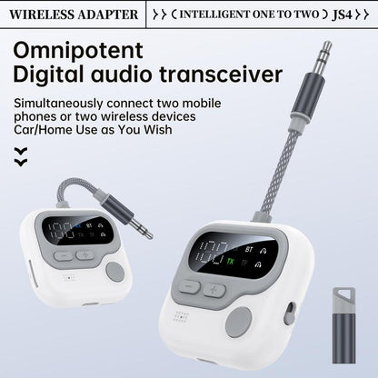 JS4 2 in 1 Car Digital Display Wireless Audio Adapter 3.5mm Audio Receiver Transmitter(White) - Audio Receiver Transmitter by buy2fix | Online Shopping UK | buy2fix