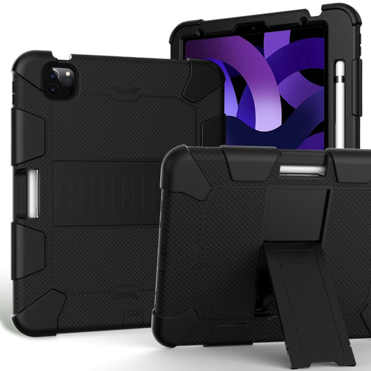 For iPad Air 2022 / 2020 10.9 Shockproof Two-Color Silicone Protective Case with Holder(Black+Black) - iPad Air (2022) / (2020) 10.9 Cases by buy2fix | Online Shopping UK | buy2fix