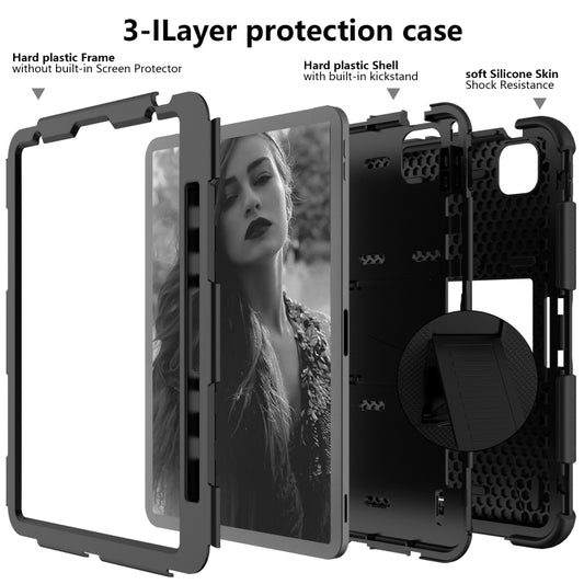 For iPad Air 2022 / 2020 10.9 Shockproof Two-Color Silicone Protective Case with Holder(Black+Black) - iPad Air (2022) / (2020) 10.9 Cases by buy2fix | Online Shopping UK | buy2fix