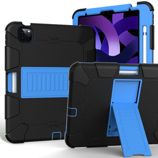 For iPad Air 2022 / 2020 10.9 Shockproof Two-Color Silicone Protective Case with Holder(Black + Blue) - iPad Air (2022) / (2020) 10.9 Cases by buy2fix | Online Shopping UK | buy2fix