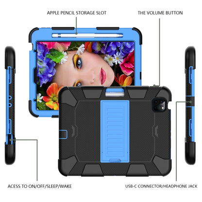 For iPad Air 2022 / 2020 10.9 Shockproof Two-Color Silicone Protective Case with Holder(Black + Blue) - iPad Air (2022) / (2020) 10.9 Cases by buy2fix | Online Shopping UK | buy2fix