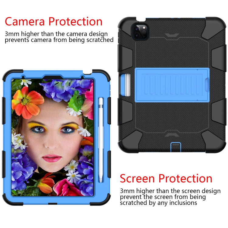 For iPad Air 2022 / 2020 10.9 Shockproof Two-Color Silicone Protective Case with Holder(Black + Blue) - iPad Air (2022) / (2020) 10.9 Cases by buy2fix | Online Shopping UK | buy2fix