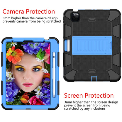 For iPad Air 2022 / 2020 10.9 Shockproof Two-Color Silicone Protective Case with Holder(Black + Blue) - iPad Air (2022) / (2020) 10.9 Cases by buy2fix | Online Shopping UK | buy2fix