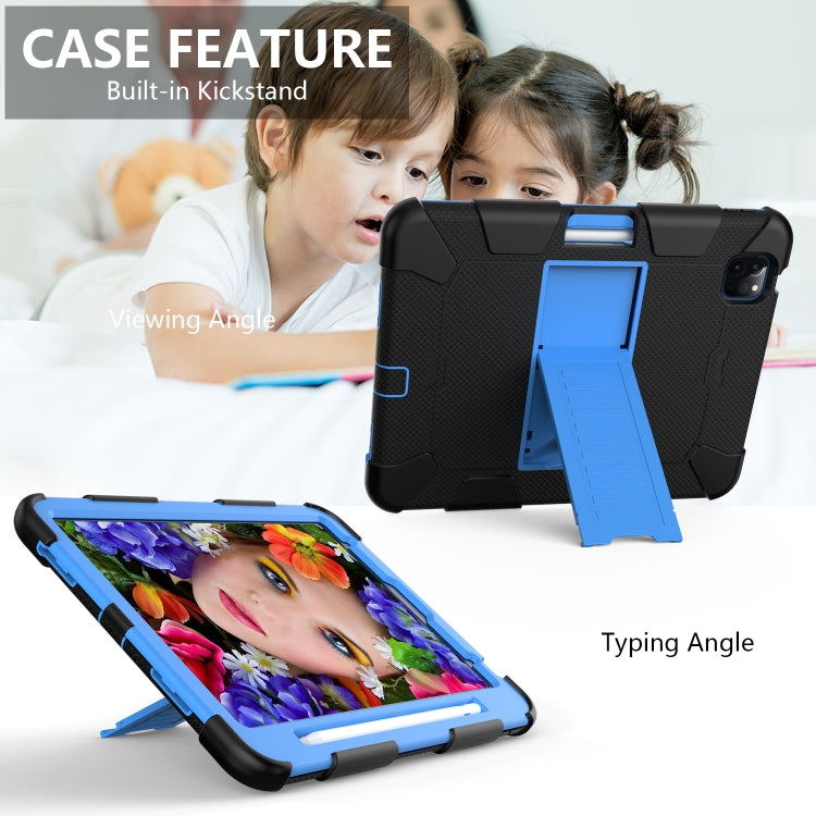 For iPad Air 2022 / 2020 10.9 Shockproof Two-Color Silicone Protective Case with Holder(Black + Blue) - iPad Air (2022) / (2020) 10.9 Cases by buy2fix | Online Shopping UK | buy2fix