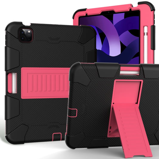 For iPad Air 2022 / 2020 10.9 Shockproof Two-Color Silicone Protective Case with Holder(Black + Rose Red) - iPad Air (2022) / (2020) 10.9 Cases by buy2fix | Online Shopping UK | buy2fix