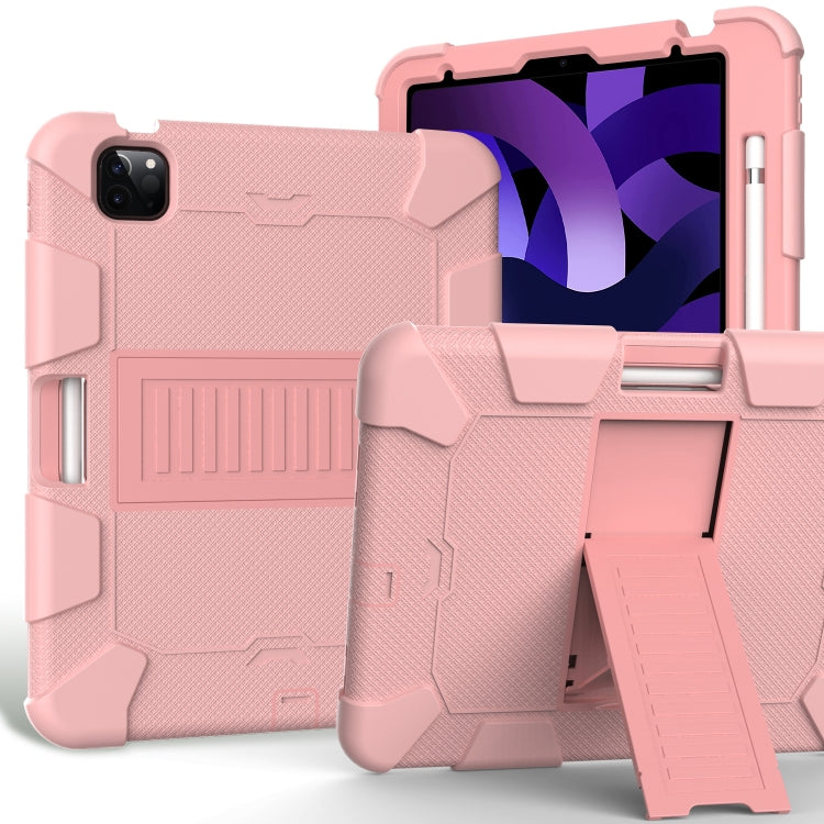 For iPad Air 2022 / 2020 10.9 Shockproof Two-Color Silicone Protective Case with Holder(Rose Gold + Rose Gold) - iPad Air (2022) / (2020) 10.9 Cases by buy2fix | Online Shopping UK | buy2fix