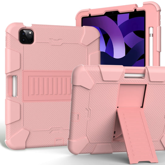 For iPad Air 2022 / 2020 10.9 Shockproof Two-Color Silicone Protective Case with Holder(Rose Gold + Rose Gold) - iPad Air (2022) / (2020) 10.9 Cases by buy2fix | Online Shopping UK | buy2fix