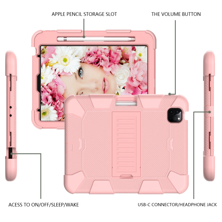 For iPad Air 2022 / 2020 10.9 Shockproof Two-Color Silicone Protective Case with Holder(Rose Gold + Rose Gold) - iPad Air (2022) / (2020) 10.9 Cases by buy2fix | Online Shopping UK | buy2fix