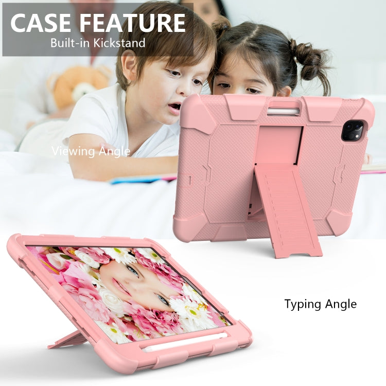 For iPad Air 2022 / 2020 10.9 Shockproof Two-Color Silicone Protective Case with Holder(Rose Gold + Rose Gold) - iPad Air (2022) / (2020) 10.9 Cases by buy2fix | Online Shopping UK | buy2fix