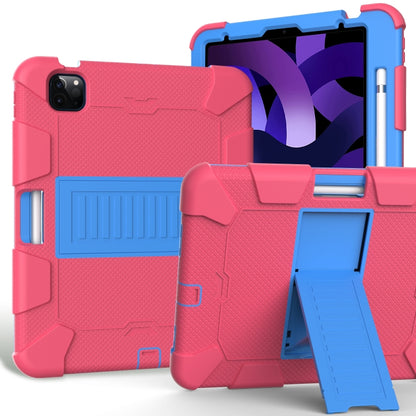For iPad Air 2022 / 2020 10.9 Shockproof Two-Color Silicone Protective Case with Holder(Rose Red + Blue) - iPad Air (2022) / (2020) 10.9 Cases by buy2fix | Online Shopping UK | buy2fix