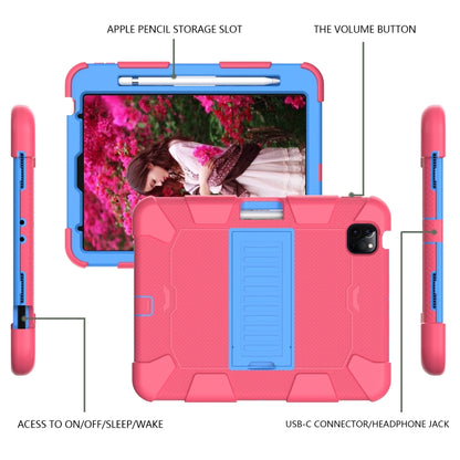 For iPad Air 2022 / 2020 10.9 Shockproof Two-Color Silicone Protective Case with Holder(Rose Red + Blue) - iPad Air (2022) / (2020) 10.9 Cases by buy2fix | Online Shopping UK | buy2fix