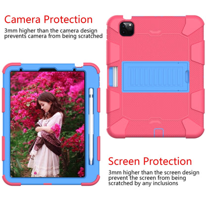 For iPad Air 2022 / 2020 10.9 Shockproof Two-Color Silicone Protective Case with Holder(Rose Red + Blue) - iPad Air (2022) / (2020) 10.9 Cases by buy2fix | Online Shopping UK | buy2fix