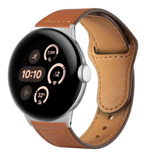 For Google Pixel Watch 5 / 4 / 3 45mm Reverse Buckle Genuine Leather Watch Band(Brown)