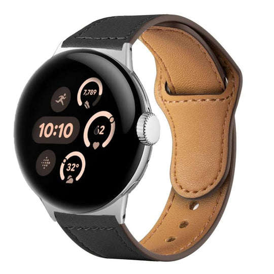 For Google Pixel Watch 5 / 4 / 3 / 2 / 1 41mm Reverse Buckle Genuine Leather Watch Band(Black)