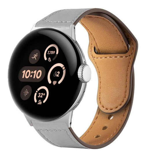 For Google Pixel Watch 5 / 4 / 3 / 2 / 1 41mm Reverse Buckle Genuine Leather Watch Band(Light Grey)
