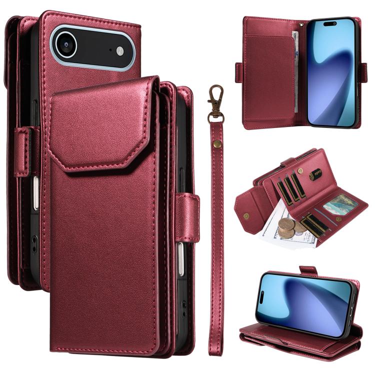 For iPhone Air Multi Card Wallet Leather Phone Case with Strap(Red) - iPhone Air Cases by buy2fix | Online Shopping UK | buy2fix
