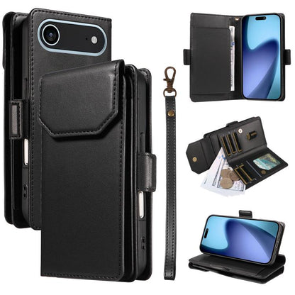 For iPhone Air Multi Card Wallet Leather Phone Case with Strap(Black) - iPhone Air Cases by buy2fix | Online Shopping UK | buy2fix