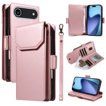For iPhone Air Multi Card Wallet Leather Phone Case with Strap(Rose Gold) - iPhone Air Cases by buy2fix | Online Shopping UK | buy2fix