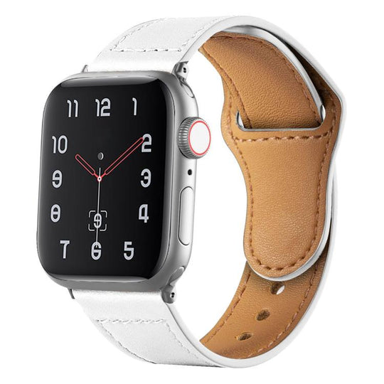 For Apple Watch 42mm / 41mm / 40mm / 38mm Reverse Buckle Genuine Leather Watch Band(White)