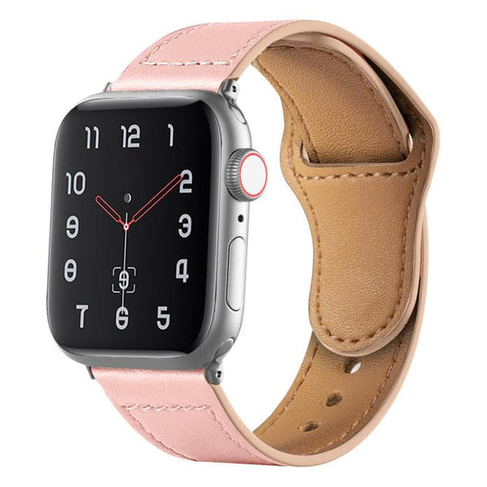 For Apple Watch 42mm / 41mm / 40mm / 38mm Reverse Buckle Genuine Leather Watch Band(Pink)