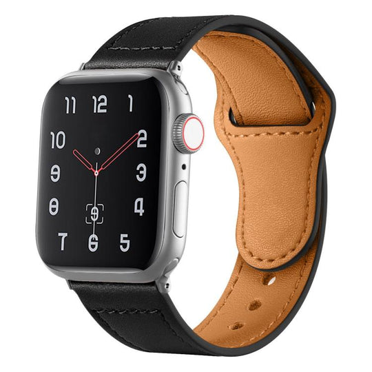 For Apple Watch 42mm / 41mm / 40mm / 38mm Reverse Buckle Genuine Leather Watch Band(Black)