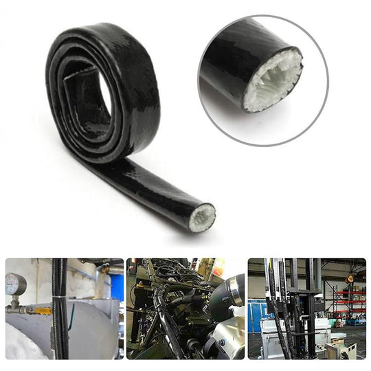 Silicone Fiberglass Fireproof Heat Shield Protective Sleeve Car Line Insulation Protection Cover, 1m Length, Diameter:16mm(Black)