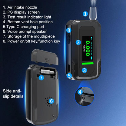 D2000 HD IPS Screen Portable Blow-Type High-Precision Alcohol Content Tester(Black) - Breath Alcohol Tester by buy2fix | Online Shopping UK | buy2fix