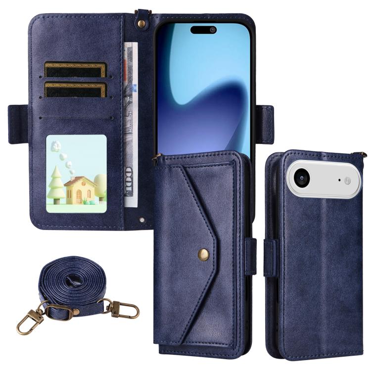 For iPhone Air Multi-card Slots Crossbody Cowhide Leather Phone Case(Blue) - iPhone Air Cases by buy2fix | Online Shopping UK | buy2fix