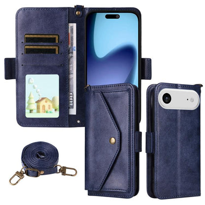 For iPhone Air Multi-card Slots Crossbody Cowhide Leather Phone Case(Blue) - iPhone Air Cases by buy2fix | Online Shopping UK | buy2fix