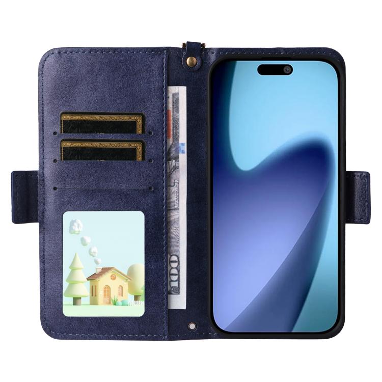 For iPhone Air Multi-card Slots Crossbody Cowhide Leather Phone Case(Blue) - iPhone Air Cases by buy2fix | Online Shopping UK | buy2fix