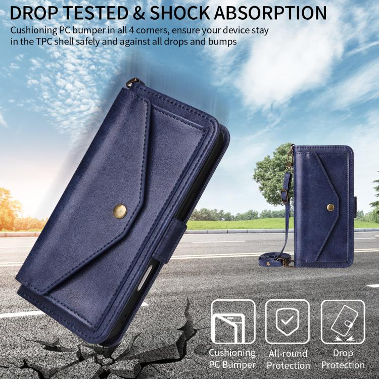 For iPhone Air Multi-card Slots Crossbody Cowhide Leather Phone Case(Blue) - iPhone Air Cases by buy2fix | Online Shopping UK | buy2fix