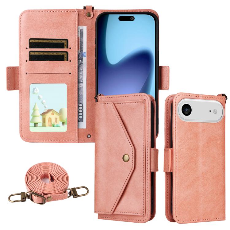 For iPhone Air Multi-card Slots Crossbody Cowhide Leather Phone Case(Pink) - iPhone Air Cases by buy2fix | Online Shopping UK | buy2fix
