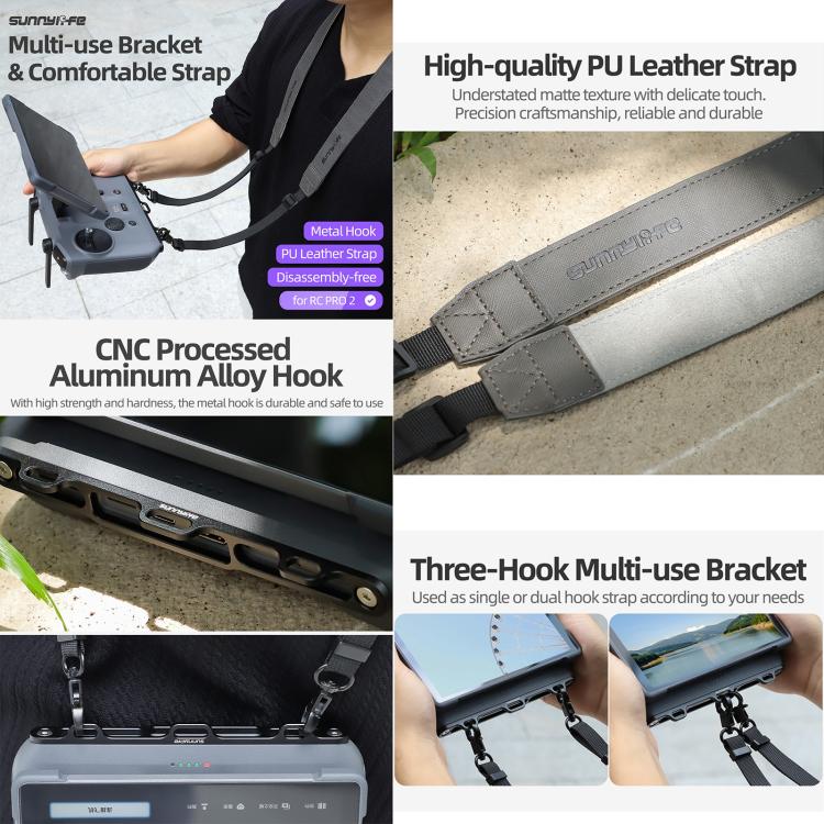 For DJI RC Pro 2 Sunnylife GS013 Multi-Purpose Lanyard with CNC Aluminum Buckle(Grey) - Holder Series by Sunnylife | Online Shopping UK | buy2fix