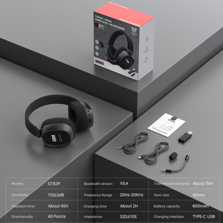 ONIKUMA GT839 Bluetooth 5.4 2.4G Wired E-sports Game Headset(Black) - Multimedia Headset by ONIKUMA | Online Shopping UK | buy2fix