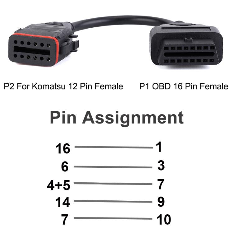 12 Pin to 16 Pin OBD Truck Diagnostic Cable for Komatsu / Cummins - Cables & Connectors by buy2fix | Online Shopping UK | buy2fix