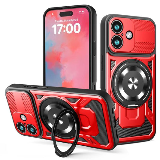 For iPhone 17 Armor Rotating Holder MagSafe Phone Case(Red) - iPhone 17 Cases by buy2fix | Online Shopping UK | buy2fix