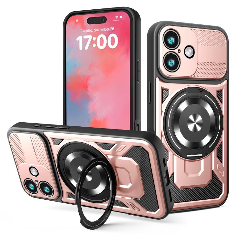 For iPhone 17 Armor Rotating Holder MagSafe Phone Case(Rose Gold) - iPhone 17 Cases by buy2fix | Online Shopping UK | buy2fix