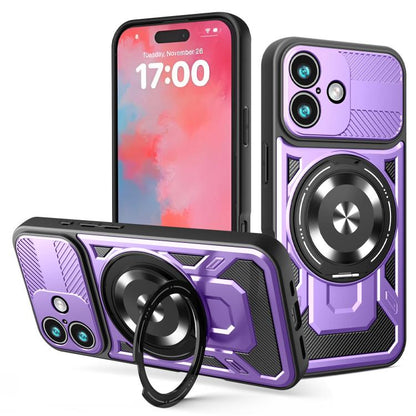 For iPhone 17 Armor Rotating Holder MagSafe Phone Case(Purple) - iPhone 17 Cases by buy2fix | Online Shopping UK | buy2fix
