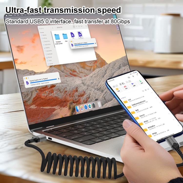 DOONJIEY DJUSB510GR 80Gbps Type-C 16K HD Projection Spring Conversion Cable(Black) - Cable & Adapters by buy2fix | Online Shopping UK | buy2fix