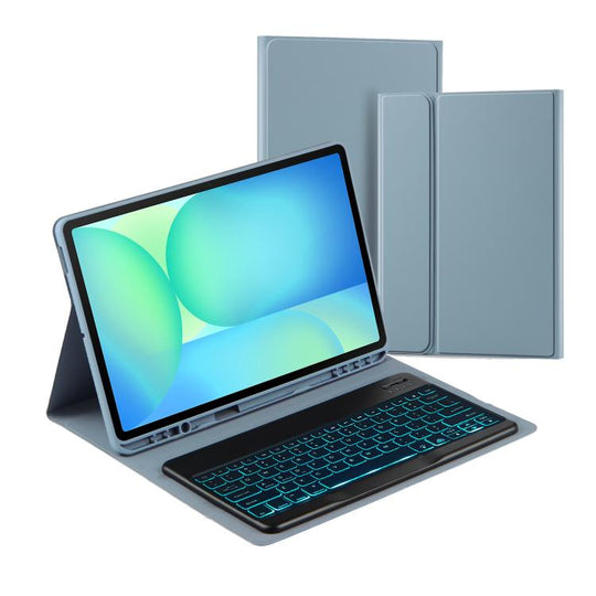 For Samsung Galaxy Tab S10 FE+ PSD-X620 Backlight Bluetooth Keyboard Leather Tablet Case(Misky Blue)