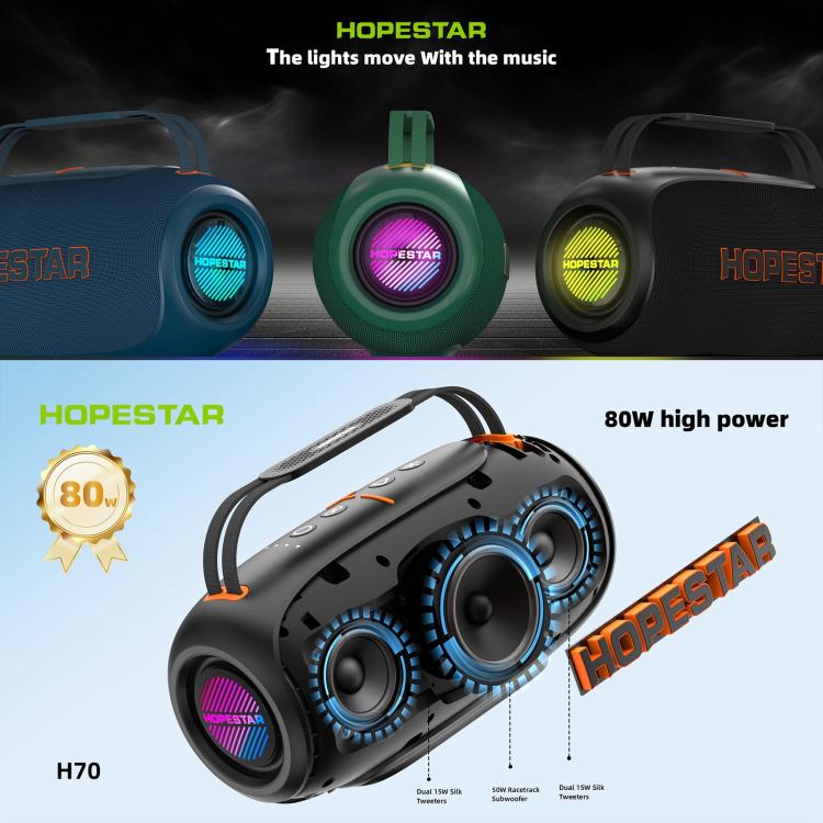 HOPESTAR H70 80W Outdoor Portable IPX5 Waterproof Bluetooth Speaker(Dark Green) - Waterproof Speaker by HOPESTAR | Online Shopping UK | buy2fix