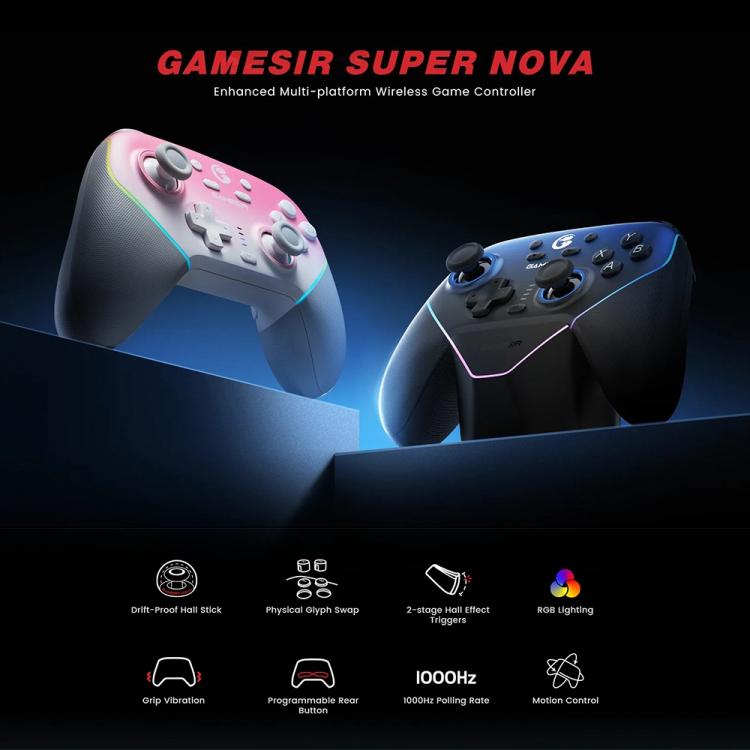 GameSir Super Nova T4 Nova Pro Tri-Mode Wireless Game Controller for PC / Steam / Switch / iOS / Android(Pink) - Controller Gamepad by GameSir | Online Shopping UK | buy2fix