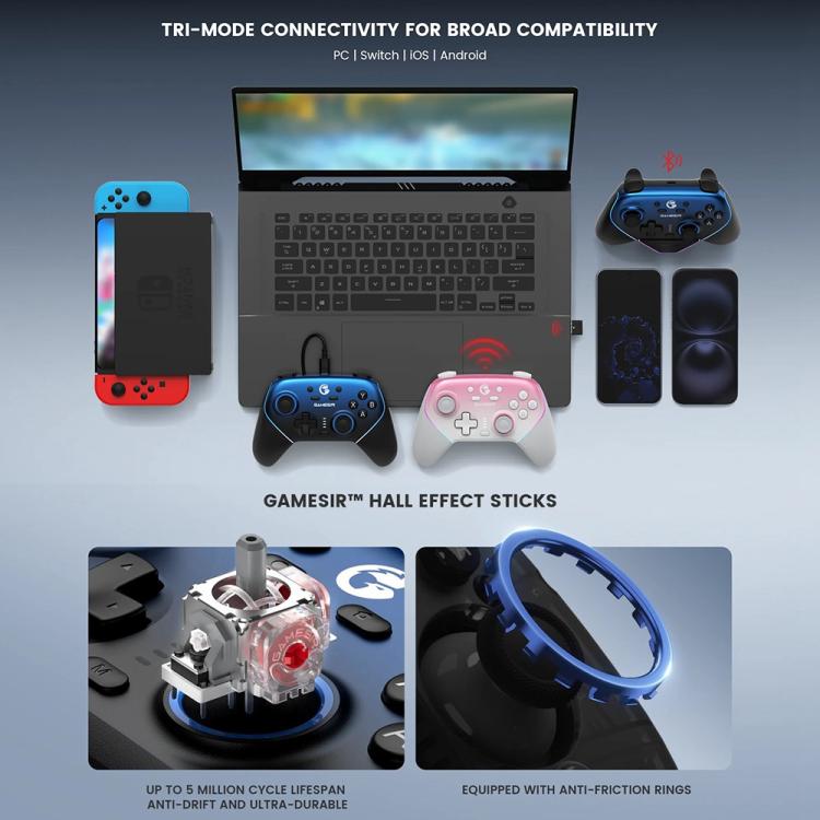 GameSir Super Nova T4 Nova Pro Tri-Mode Wireless Game Controller for PC / Steam / Switch / iOS / Android(Blue) - Controller Gamepad by GameSir | Online Shopping UK | buy2fix