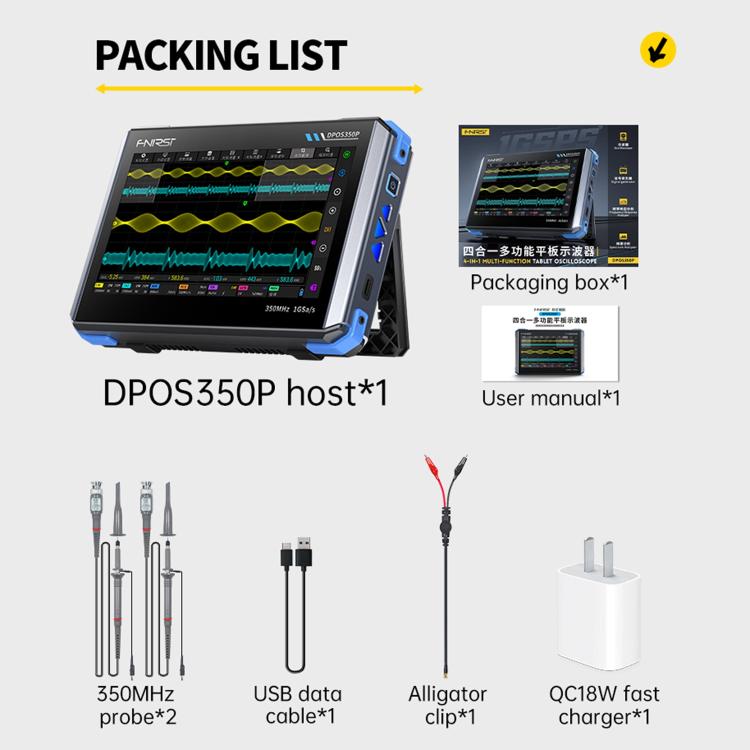 FNIRSI DPOS350P 4 in 1 7 inch IPS HD Touch Screen 350M Tablet Oscilloscope(US Plug) - Other Tester Tool by FNIRSI | Online Shopping UK | buy2fix