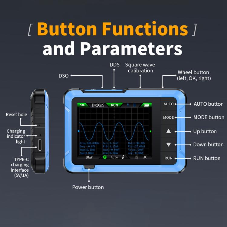 FNIRSI DSO510 Handheld Small Digital Portable Tablet Oscilloscope(Black Blue) - Other Tester Tool by FNIRSI | Online Shopping UK | buy2fix