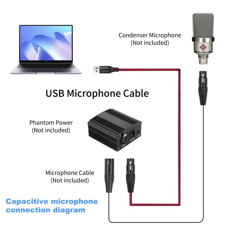 USB-A to XLR Female Audio Recording Cable for Dynamic Microphone, Length:1m(Black Red) - Microphone Audio Cable & Connector by buy2fix | Online Shopping UK | buy2fix