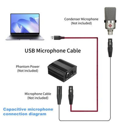 USB-A to XLR Female Audio Recording Cable for Dynamic Microphone, Length:2m(Black Red) - Microphone Audio Cable & Connector by buy2fix | Online Shopping UK | buy2fix