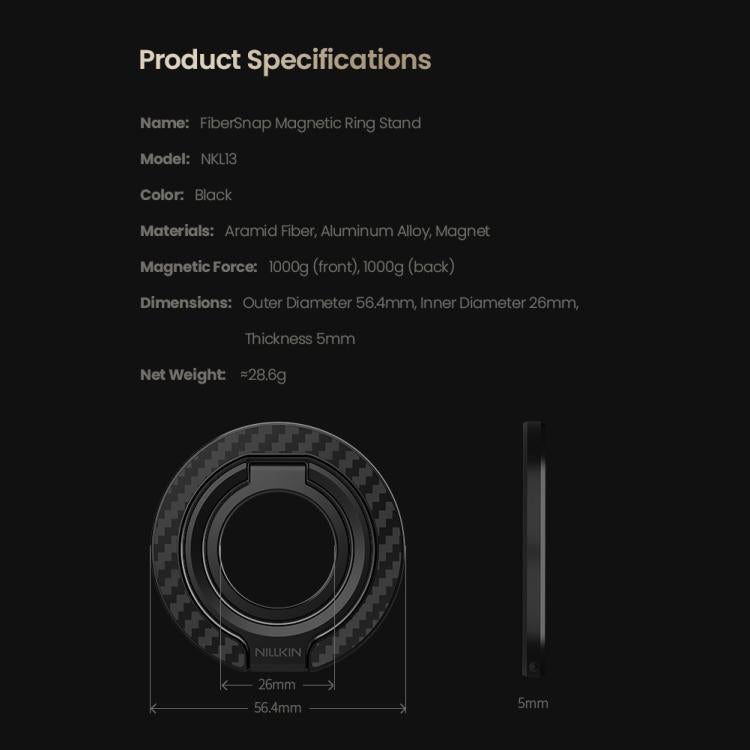 NILLKIN NKL13 FiberSnap 360 Degree Rotating Double-Sided Magnetic Finger Ring Phone Holder(Black) - Ring Holder by NILLKIN | Online Shopping UK | buy2fix